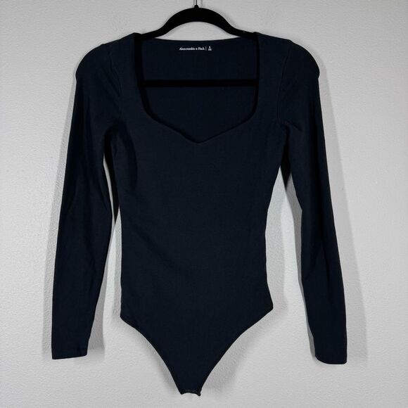Abercrombie & Fitch Sweetheart Neckline Black Bodysuit Long Sleeve Size Small - Picture 1 of 5